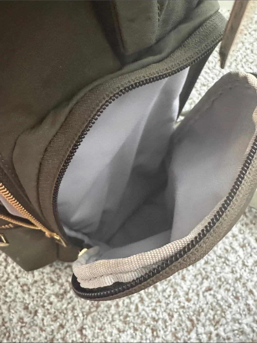 Tumi Olive Green Nylon Backpack with Gold Hardware